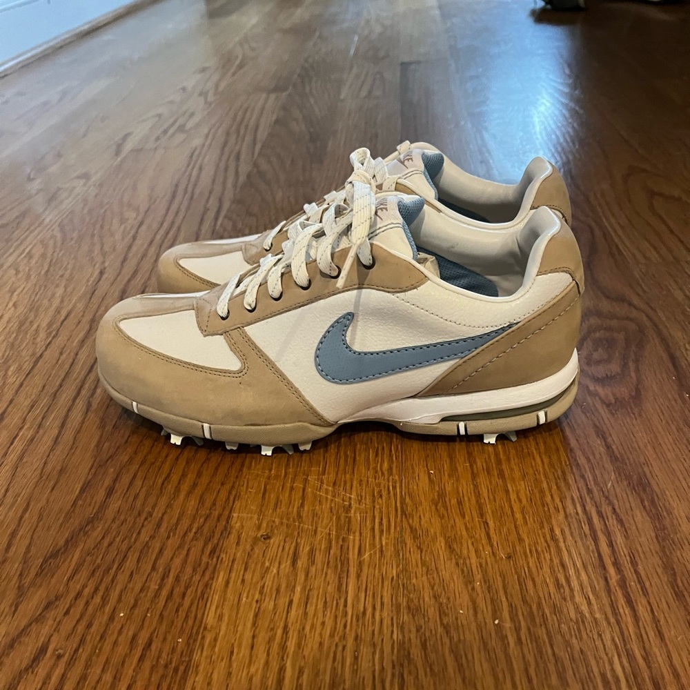 Nike Beige White and Blue Athletic Shoes